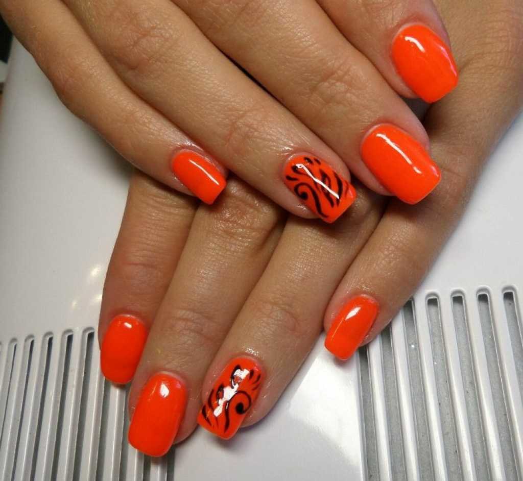 дизайн ногтей оранжевого цвета фото